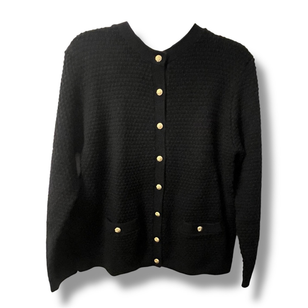 Pebble Stitch Classic Hamptons Quiet Luxury Martha's Vineyard Black Cardigan NWT